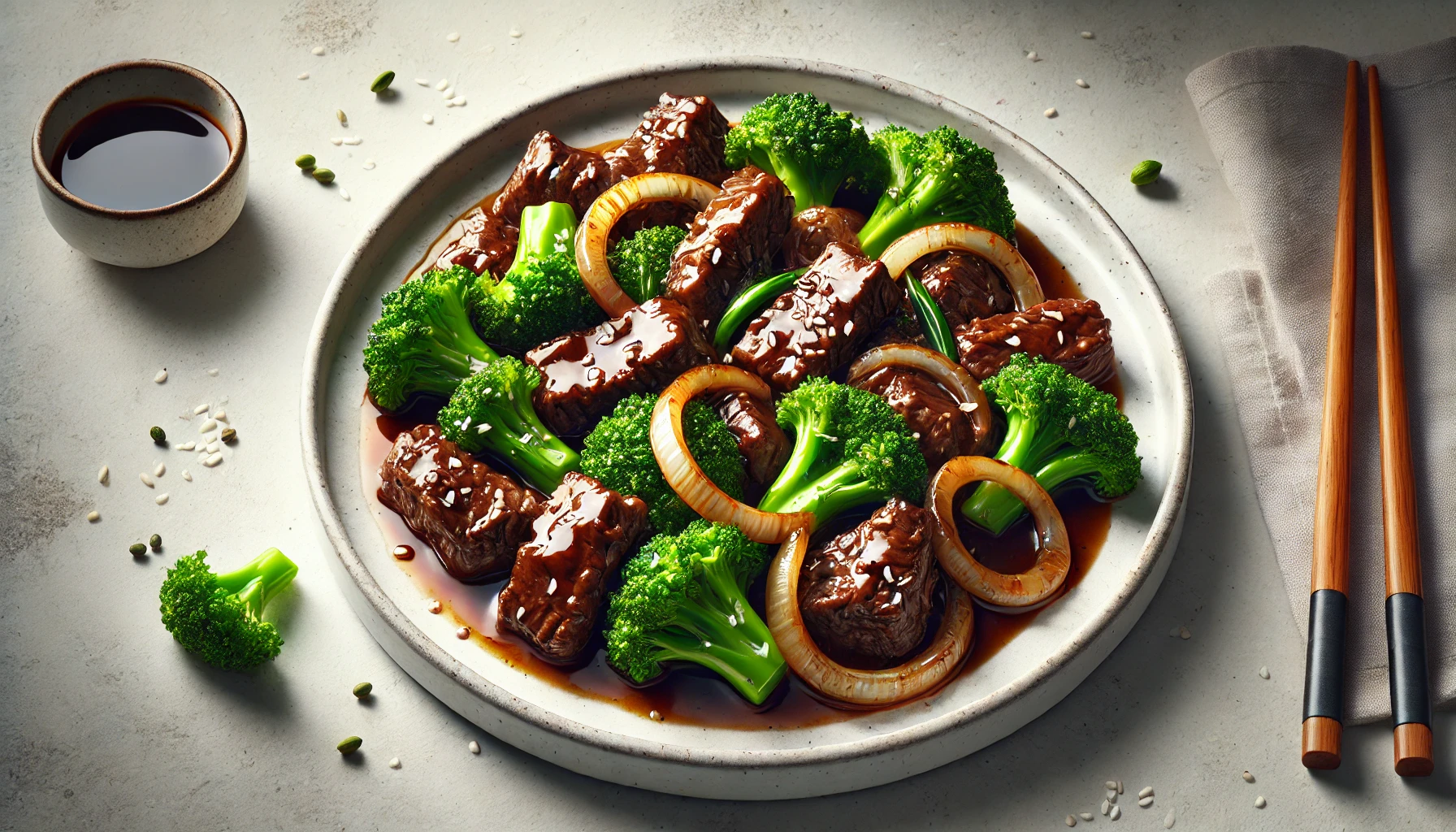 Carne com brócolis e cebola